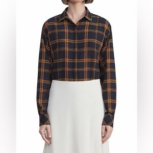 Lafayette 148 Rae Plaid Button Down Shirt Size Large